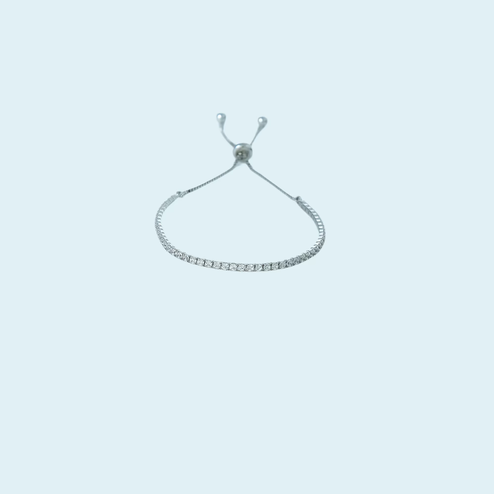Effortless Sparkle: Sterling Silver Rhodium-Plated Adjustable Tennis Bracelet