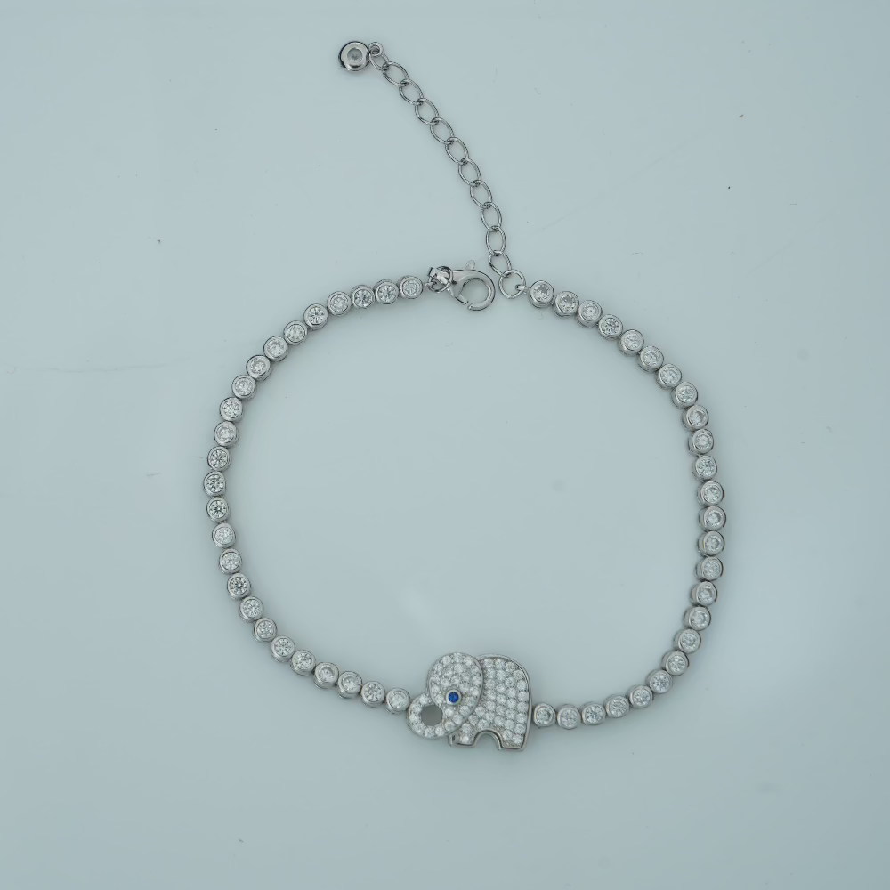 Playful Luxe: Sterling Silver 925 Elephant Charm Zirconia Bracelet