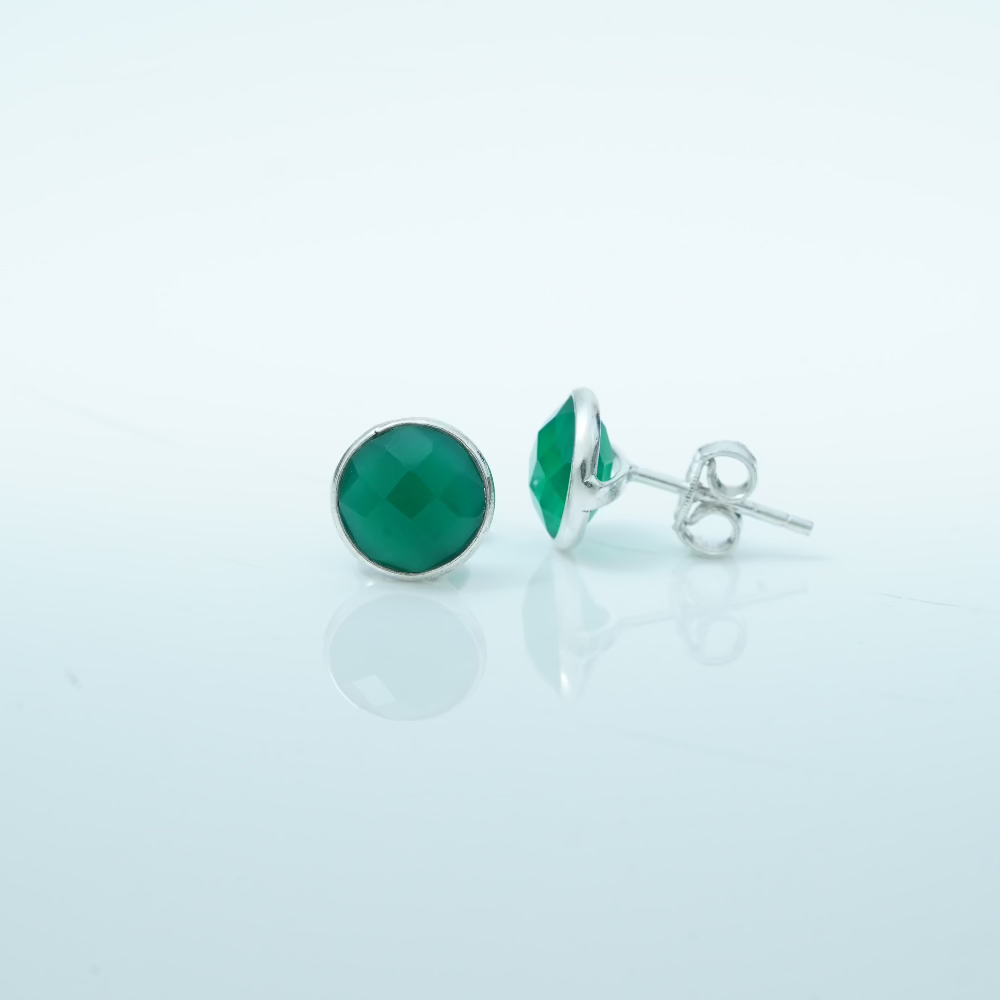 Vibrant Serenity: Sterling Silver 925 Green Onyx Stud Earrings