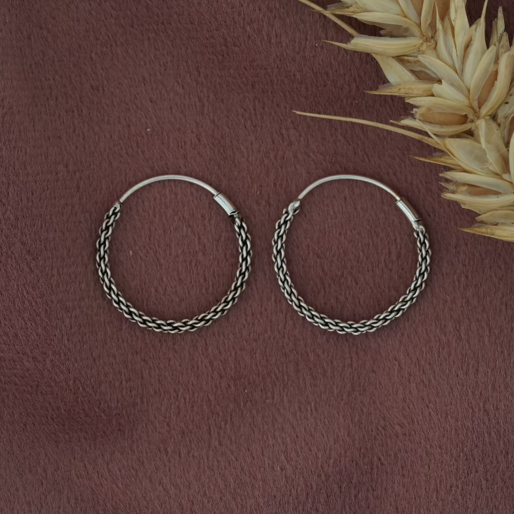 Timeless Tradition: Silver 925 Oxidised Bali Hoop Earrings