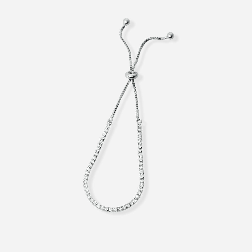 Silver tennis bracelet on a white background