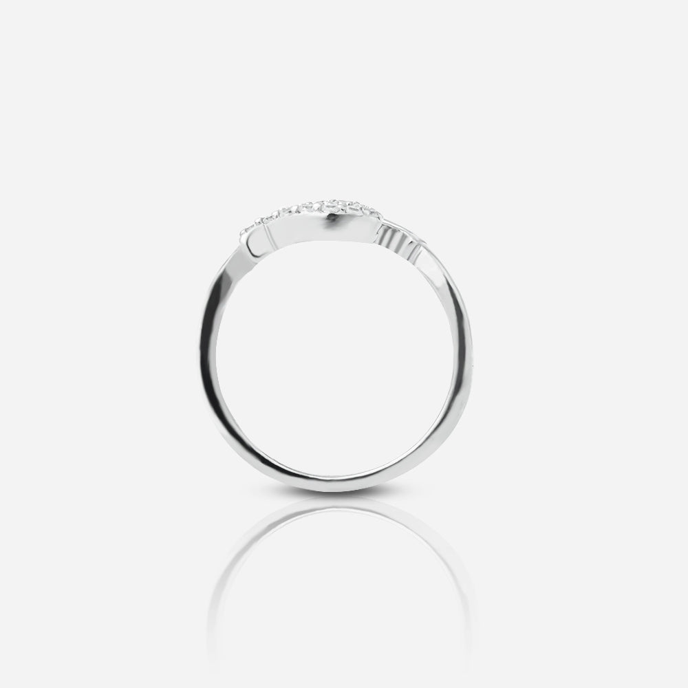 Silver ring with a diamond on a white background