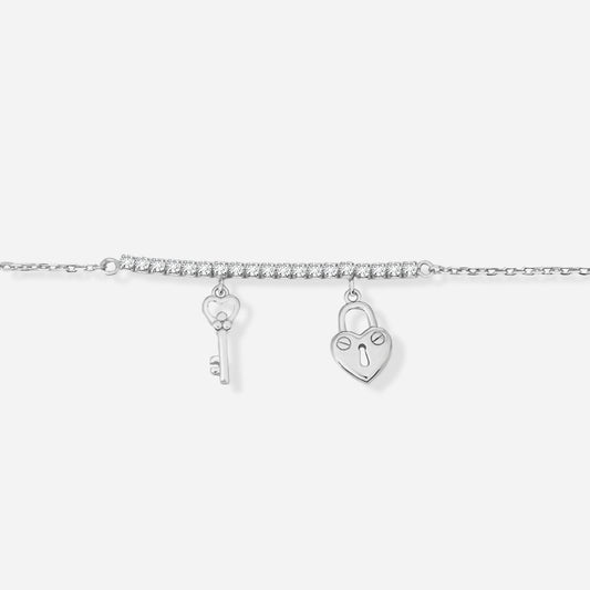 silver lock and key bracelet