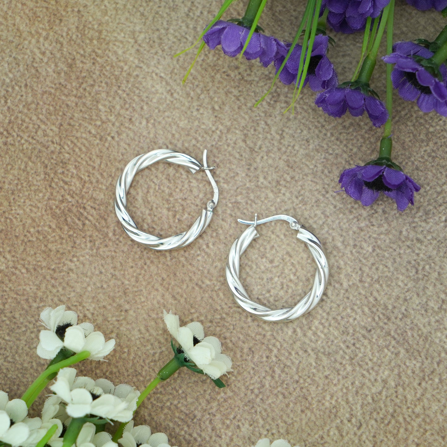 Twisted Elegance – Pure Silver Hoop Earrings