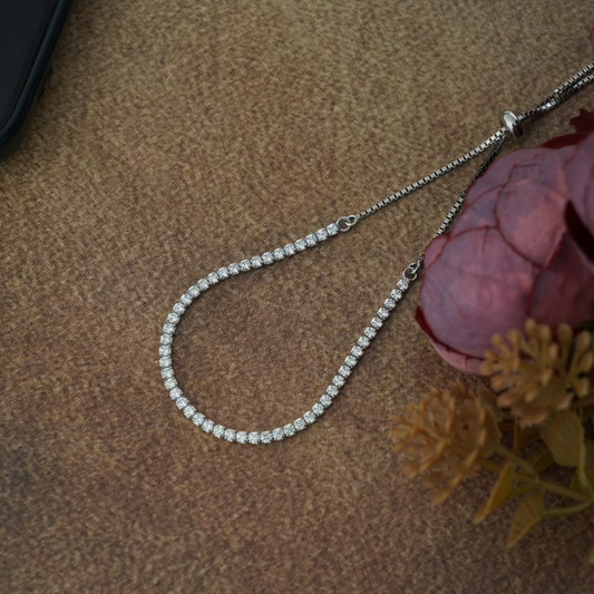 Effortless Sparkle: Sterling Silver Rhodium-Plated Adjustable Tennis Bracelet
