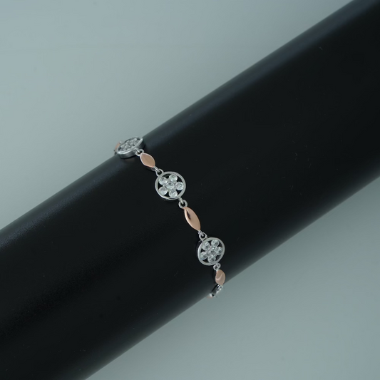 Stylish Two-Tone Silver Bracelet with CZ Accents