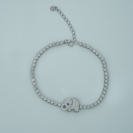 Playful Luxe: Sterling Silver 925 Elephant Charm Zirconia Bracelet