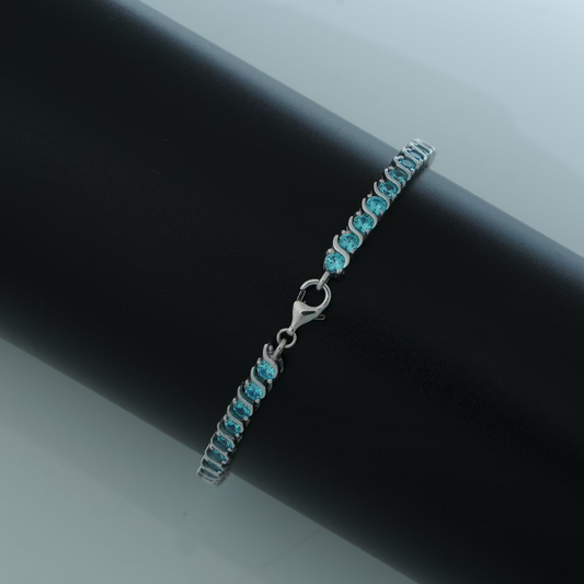 Ocean Glow: Rhodium-Plated Sterling Silver 925 Blue Zirconia Bracelet