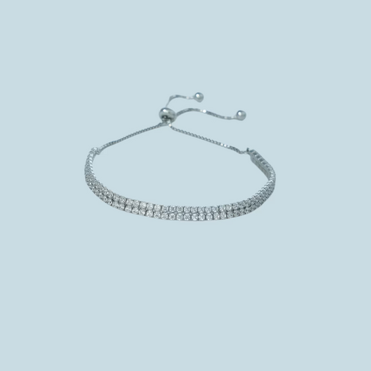 Double the Sparkle: Sterling Silver Double-Line Rhodium-Plated Tennis Bracelet