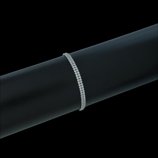 Double the Sparkle: Sterling Silver Double-Line Rhodium-Plated Tennis Bracelet