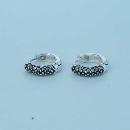 Vintage Sparkle: Marcasite Silver Bali Hoop Earrings