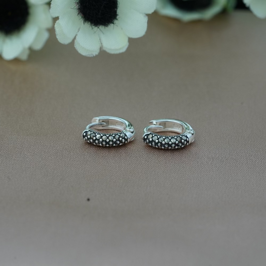 Vintage Sparkle: Marcasite Silver Bali Hoop Earrings