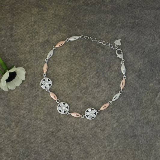 Stylish Two-Tone Silver Bracelet with CZ Accents