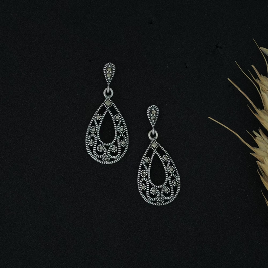 Vintage Radiance: Marcasite Silver 925 Dangler Earrings