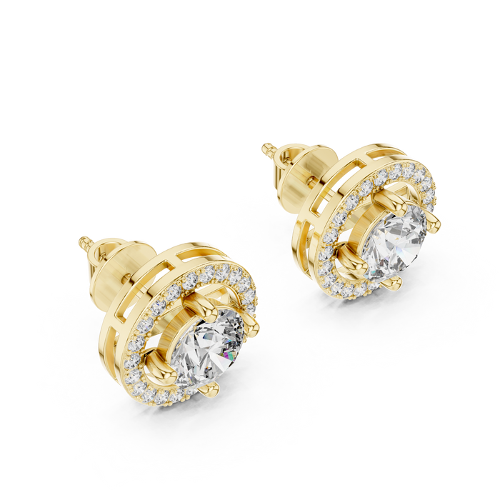 Isabeau Round Halo Lab-Grown Diamond Stud Earrings