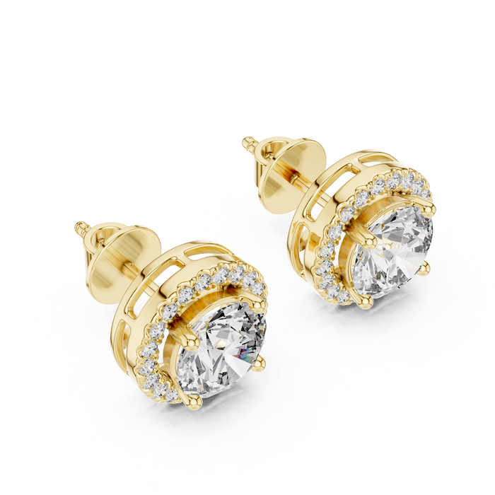 Sylvie Round Halo Lab-Grown Diamond Stud Earrings
