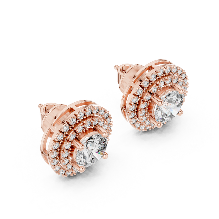 Camille Round Floral-Halo Stud Earrings