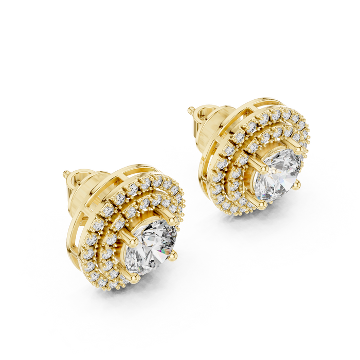 Camille Round Floral-Halo Lab-Grown Diamond Stud Earrings