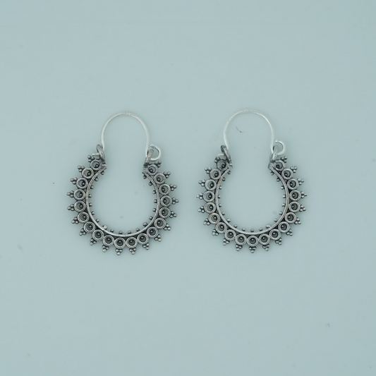 Vintage Boho: Sterling Silver 925 Oxidized Tribal Hoop Earrings