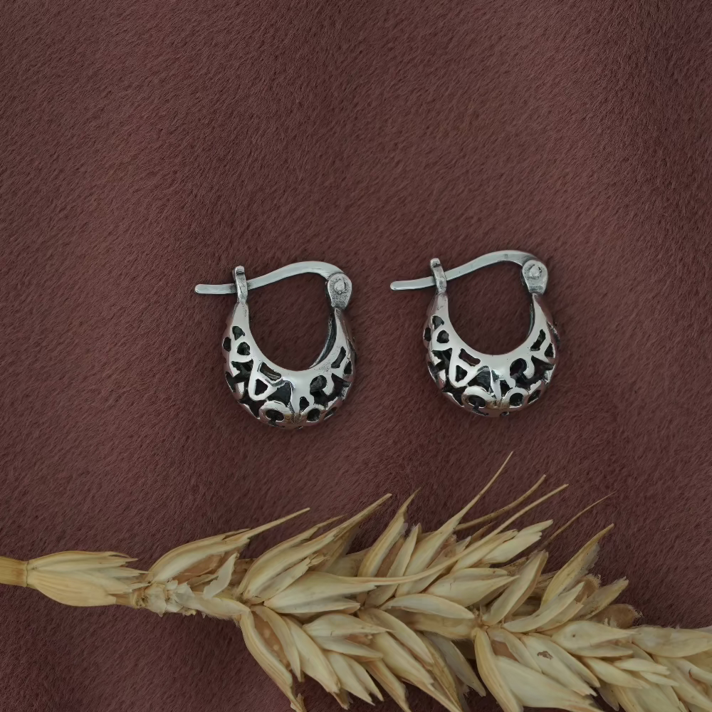 Boho Charm: Sterling Silver 925 Small Filigree Hoop Earrings