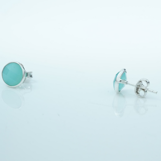 Aqua Mist – Pure Silver Pastel Blue Chalcedonia Stone Stud Earrings