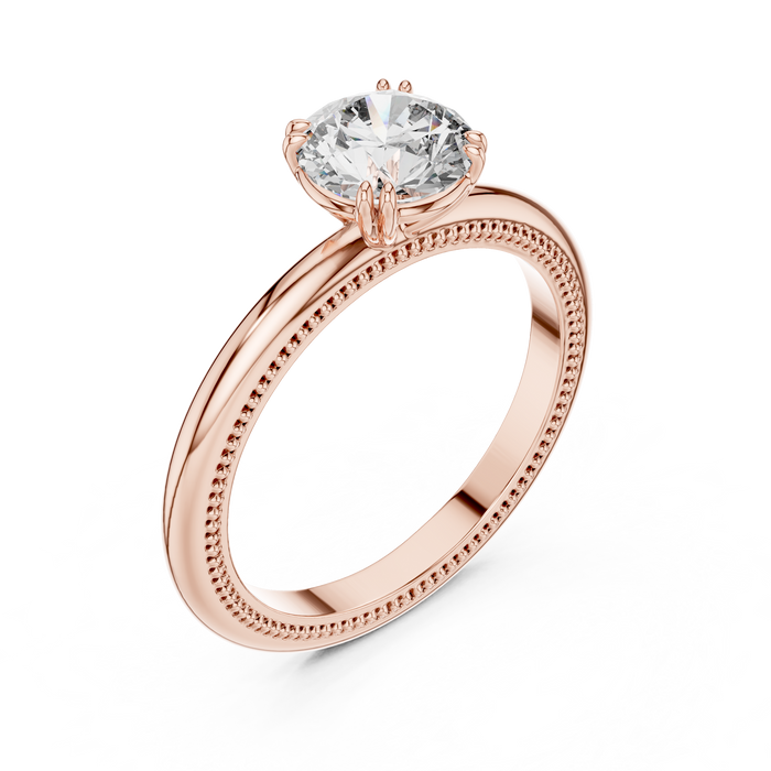 Lila Milgrain Slender Solitaire Ring