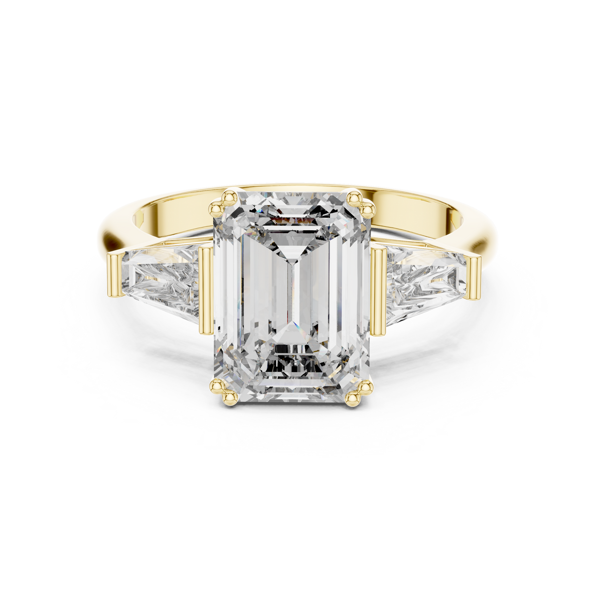 Ninon Emerald Trapezoid Three-Stone Ring
