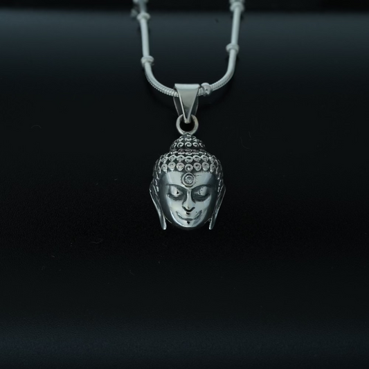 Divine Grace: Sterling Silver 925 Budha Pendant with Zirconia Accent