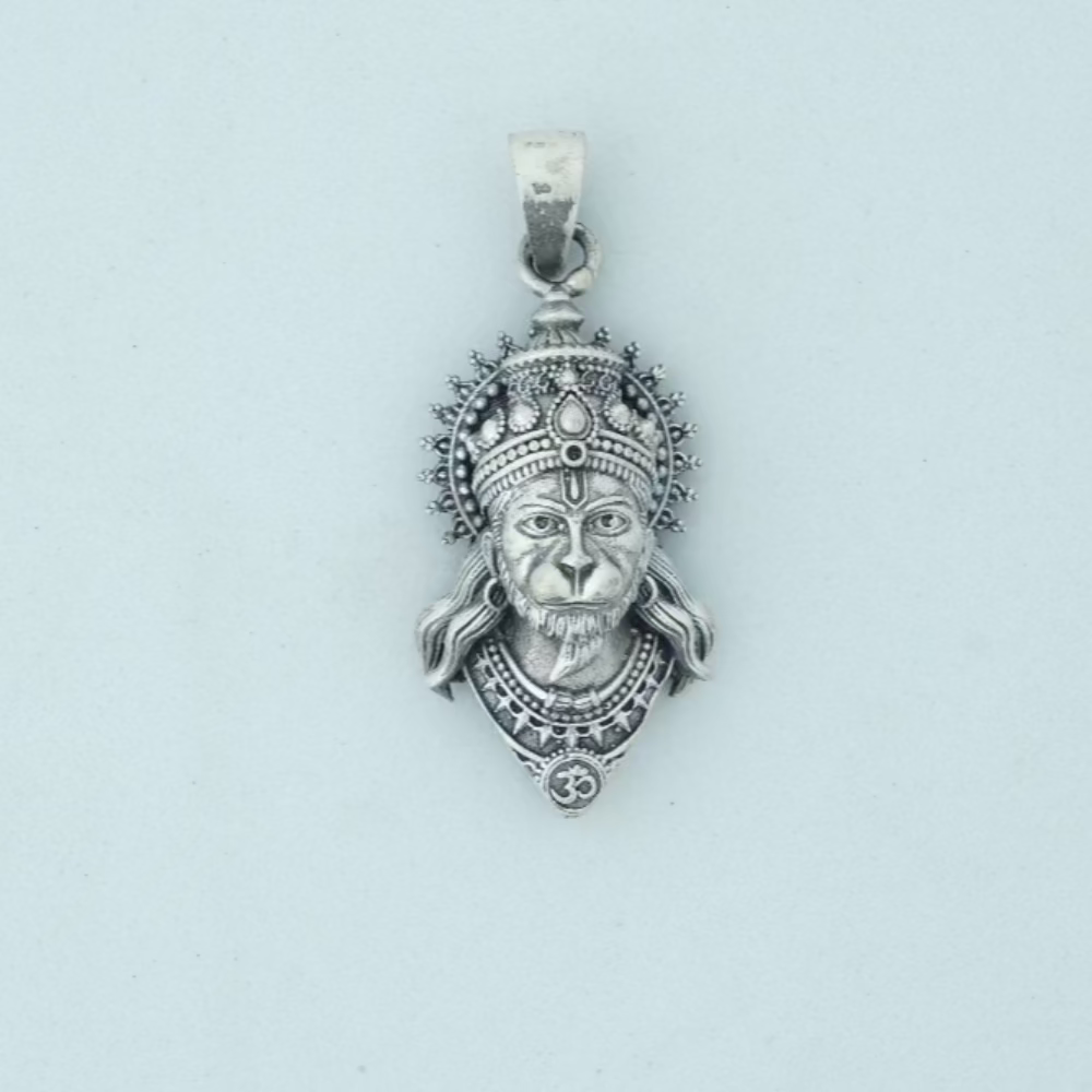 Divine Strength: Matte Finish 3D Sterling Silver Lord Hanuman Pendant