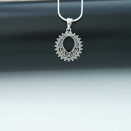 Timeless Heritage: Sterling Silver 925 Filigree Oval Pendant