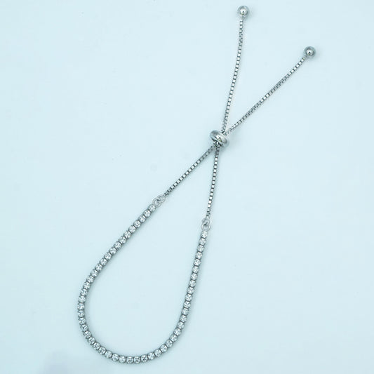 Effortless Sparkle: Sterling Silver Rhodium-Plated Adjustable Tennis Bracelet