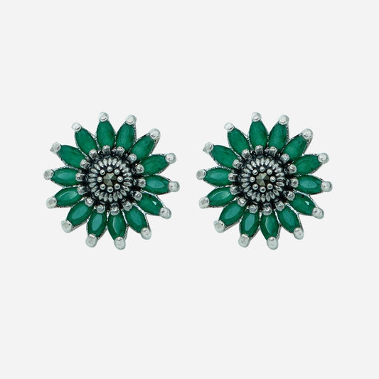 Boho Bloom – Green Enamel Sunflower Studs